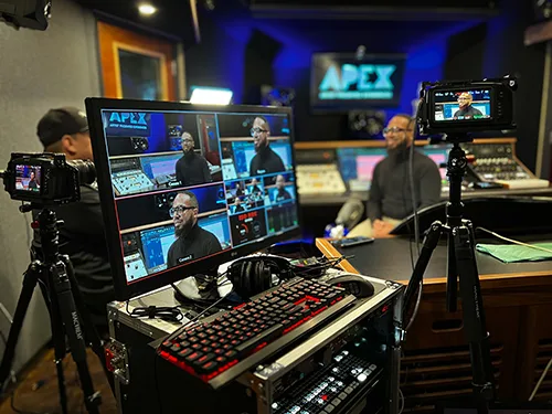 Photo of a multi-camera video shoot at Tympanic Media